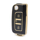 غطاء نانو جلد ذهبي عالي الجودة لمفتاح فوتون فليب ريموت 2 ازرار لون اسود FT-A13J