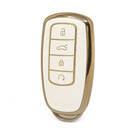 Nano High Quality Gold Leather Cover For Chery Remote Key 4 Buttons White Color CR-C13J