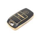 New Aftermarket Nano High Quality Gold Leather Cover For KIA Remote Key 3 Buttons Black Color KIA-A13J | Emirates Keys -| thumbnail