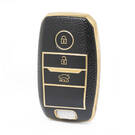 Nano High Quality Gold Leather Cover For KIA Remote Key 3 Buttons Black Color KIA-A13J