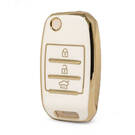 Nano – housse en cuir doré de haute qualité, pour clé télécommande à rabat KIA, 3 boutons, couleur blanche, KIA-B13J