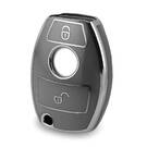 Mercedes Uzaktan Anahtar 2 Düğmeli Koyu Gri Renkli Gümüş Çerçeveli Nano Yüksek Kaliteli Kılıf Benz-A11Y2