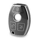Funda nano de alta calidad para mando a distancia Mercedes de 3 botones, color gris oscuro, marco plateado, Benz-A11Y3