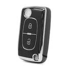 Высококачественный чехол Nano для дистанционного ключа Peugeot с 2 кнопками, черный цвет, серебристая рамка PG-D11Y2