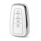 Capa Nano de Alta Qualidade para Chave Remota Toyota 4 Botões Cor Branca Moldura Prateada TYT-B11Y4