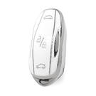 Nano High Quality Cover For Tesla Remote Key 4 Button White Color Silver Frame TSL-C11Y
