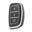 Нано Высококачественный Чехол Для Дистанционного Ключа Hyundai 3 Кнопки Черный Цвет Серебряная Рамка HY-A11Y3A