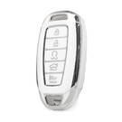 Нано Высококачественный Чехол Для Дистанционного Ключа Hyundai 5 Кнопок Белый Цвет Серебряная Рамка HY-D11Y5