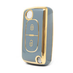 Nano High Quality Cover For Peugeot Remote Key 2 Buttons Gray Color PG-D11J2