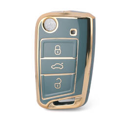Nano High Quality Cover For Volkswagen Touran Flip Remote Key 3 Buttons Gray Color VW-B11J3