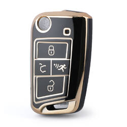 Nano High Quality Cover For Volkswagen Flip Remote Key 4 Buttons Black Color VW-B11J4