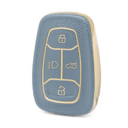 غطاء جلد نانو ذهبي عالي الجودة لمفتاح ريموت تاتا 4 ازرار لون رمادي TATA-A13J