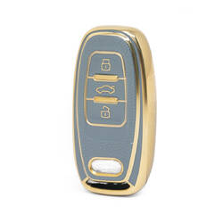 Nano High Quality Gold Leather Cover For Audi Remote Key 3 Buttons Gray Color Audi-A13J