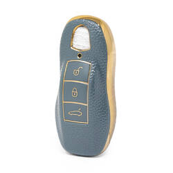 Nano High Quality Gold Leather Cover For Porsche Remote Key 3 Buttons Gray Color PSC-A13J