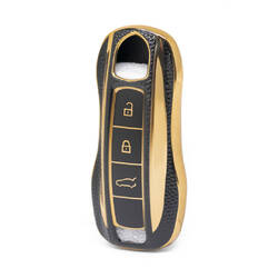 Nano High Quality Gold Leather Cover For Porsche Remote Key 3 Buttons Black Color PSC-B13J