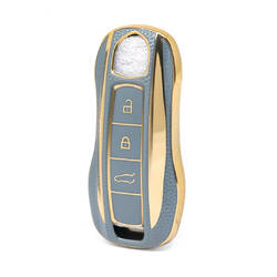Nano High Quality Gold Leather Cover For Porsche Remote Key 3 Buttons Gray Color PSC-B13J