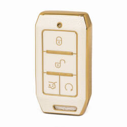 Nano High Quality Gold Leather Cover For BYD Remote Key 4 Buttons White Color BYD-C13J