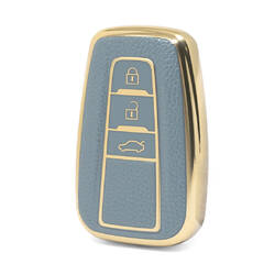 Capa de couro dourado nano de alta qualidade para chave remota Toyota 3 botões cor cinza TYT-B13J3B