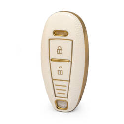 Nano High Quality Gold Leather Cover For Suzuki Remote Key 2 Buttons White Color SZK-A13J3A