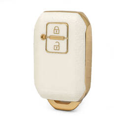 Nano High Quality Gold Leather Cover For Suzuki Remote Key 2 Buttons White Color SZK-C13J