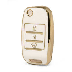 Nano – housse en cuir doré de haute qualité, pour clé télécommande à rabat KIA, 3 boutons, couleur blanche, KIA-B13J