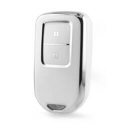 Coque Nano haute qualité pour télécommande Honda 2 boutons, couleur blanche, cadre argenté, HD-A11Y2