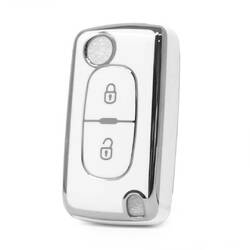 Nano High Quality Cover For Peugeot Remote Key 2 Button White Color Silver Frame PG-D11Y2