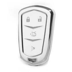 Nano High Quality Cover For Cadillac Remote Key 4 Button White Color Silver Frame CDLC-A11Y4