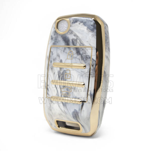 Capa de mármore nano de alta qualidade para KIA Flip Remote Key 3 botões cor branca KIA-B12J3