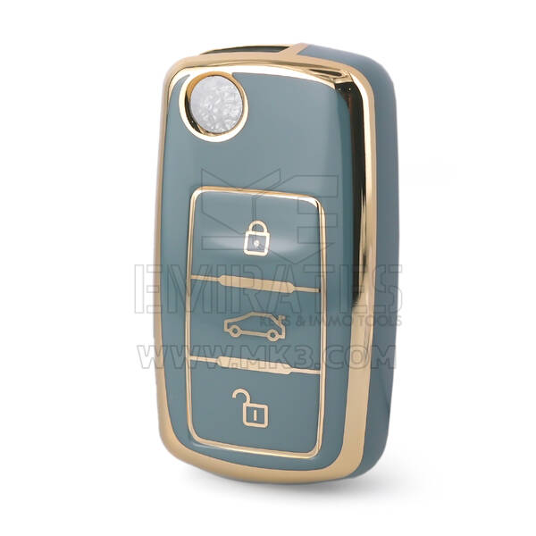 Nano High Quality Cover For Volkswagen Flip Remote Key 3 Buttons Gray Color VW-A11J3