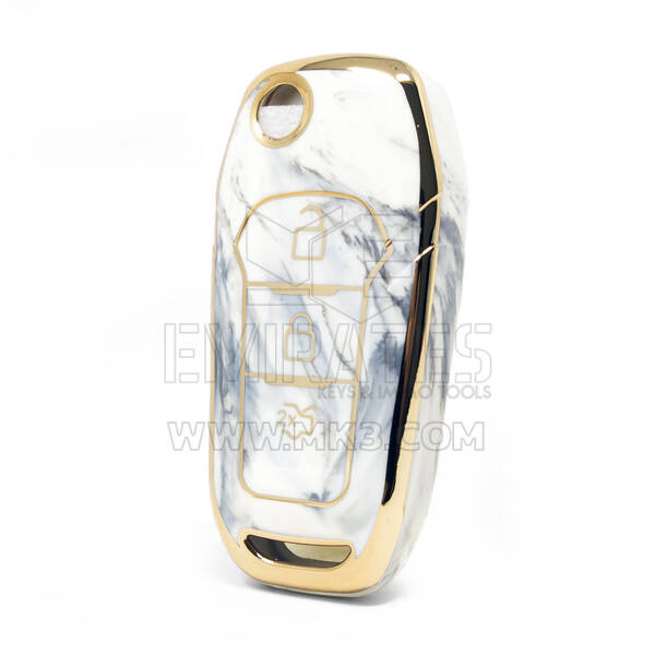 Нано-высококачественный мраморный чехол для дистанционного ключа Ford с 3 кнопками белого цвета Ford-F12J