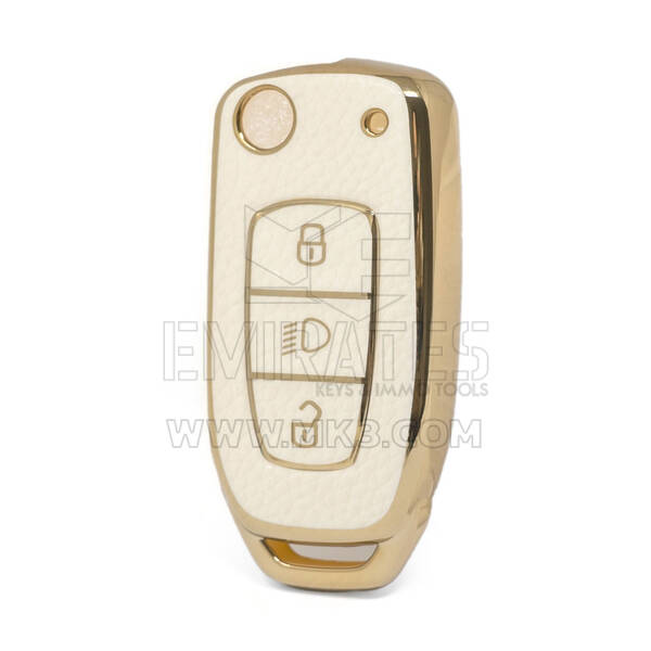 غطاء جلد نانو ذهبي عالي الجودة لمفتاح ريموت تاتا 3 ازرار لون ابيض TATA-B13J