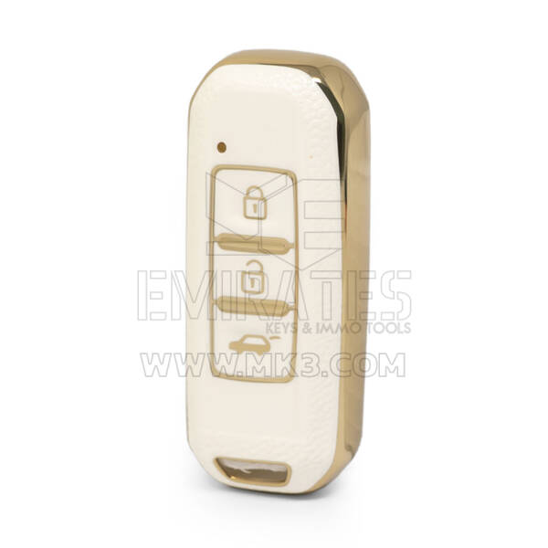 غطاء نانو جلد ذهبي عالي الجودة لمفتاح باوجون ريموت 3 ازرار لون ابيض BJ-A13J