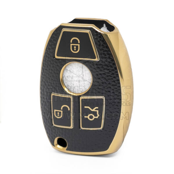 Nano High Quality Gold Leather Cover For Mercedes Benz Remote Key 3 Buttons Black Color Benz-A13J