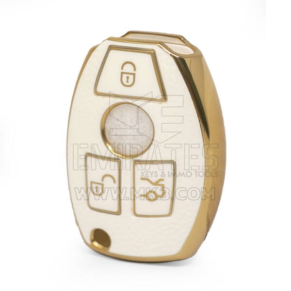 Nano High Quality Gold Leather Cover For Mercedes Benz Remote Key 3 Buttons White Color Benz-A13J