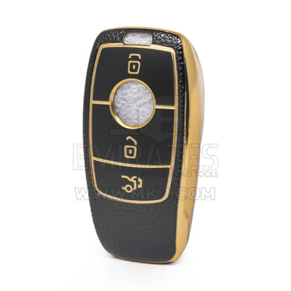 Nano High Quality Gold Leather Cover For Mercedes Benz Remote Key 3 Buttons Black Color Benz-B13J