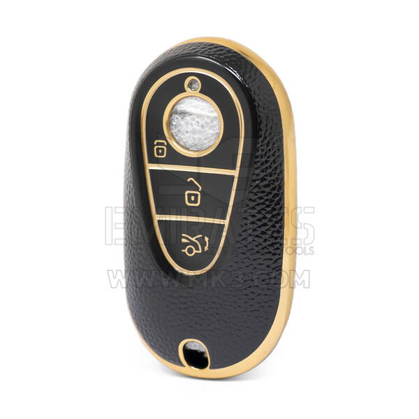 Nano High Quality Gold Leather Cover For Mercedes Benz Remote Key 3 Buttons Black Color Benz-C13J