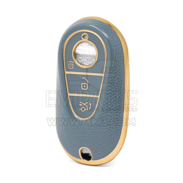 Nano High Quality Gold Leather Cover For Mercedes Benz Remote Key 3 Buttons Gray Color Benz-C13J