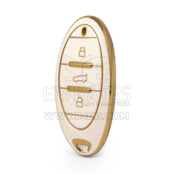 غطاء نانو جلد ذهبي عالي الجودة لمفتاح ريموت بيستون 3 ازرار لون ابيض BT-A13J