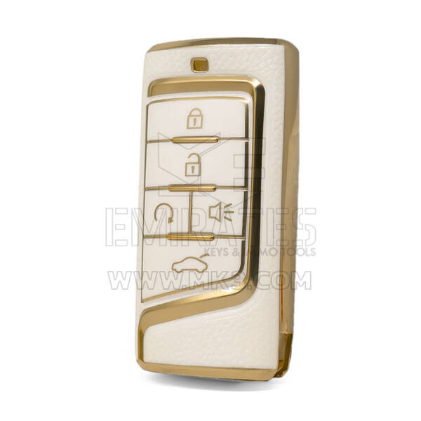 غطاء نانو جلد ذهبي عالي الجودة لمفتاح ريموت ترومتشي 5 ازرار لون ابيض CQ-A13J