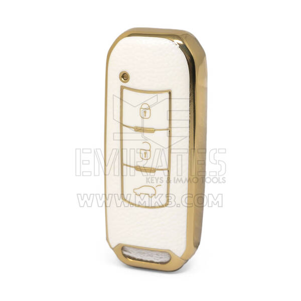 غطاء نانو جلد ذهبي عالي الجودة لمفتاح ريموت ترومتشي 3 ازرار لون ابيض CQ-C13J