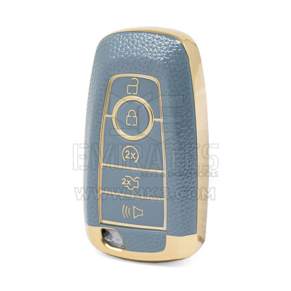 Нано-высококачественный золотой кожаный чехол для дистанционного ключа Ford с 5 кнопками серого цвета Ford-B13J5