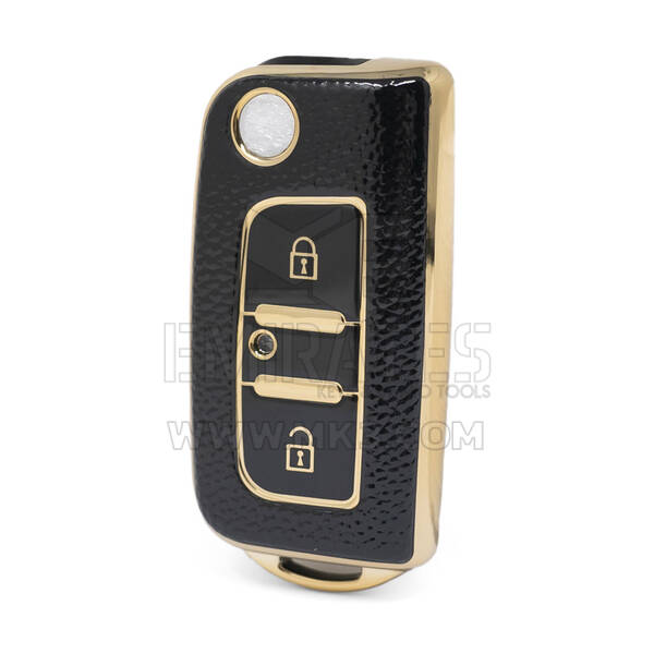 غطاء نانو جلد ذهبي عالي الجودة لمفتاح فوتون فليب ريموت 2 ازرار لون اسود FT-A13J