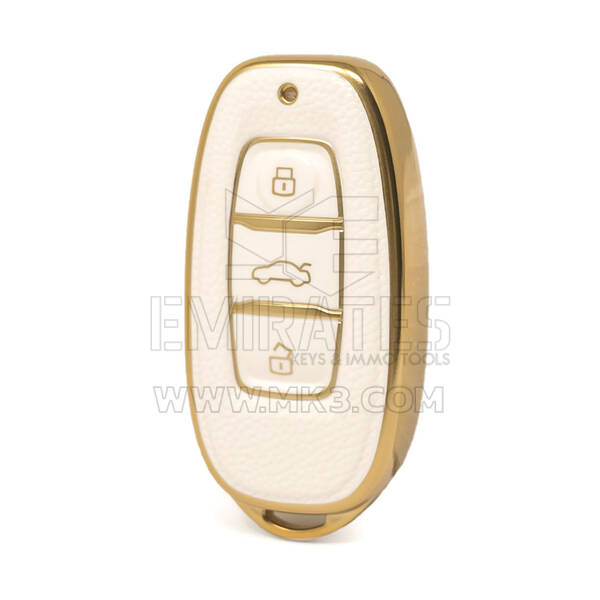غطاء نانو جلد ذهبي عالي الجودة لمفتاح ريموت هونجكي 3 ازرار لون ابيض HQ-C13J