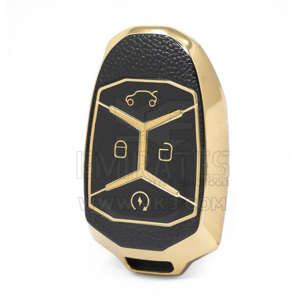 جراب نانو جلد ذهبي عالي الجودة لمفتاح ريموت Lynk & Co 4 ازرار لون اسود LC-A13J
