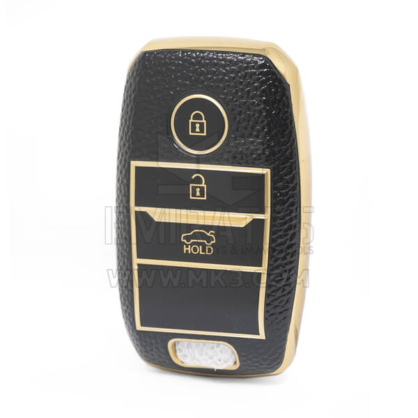 Nano High Quality Gold Leather Cover For KIA Remote Key 3 Buttons Black Color KIA-A13J