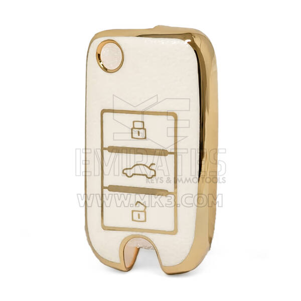 غطاء جلد نانو ذهبي عالي الجودة لمفتاح ريموت فليب 3 ازرار لون ابيض RW-A13J