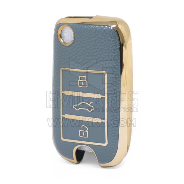 غطاء جلد نانو ذهبي عالي الجودة لمفتاح ريموت فليب 3 ازرار لون رمادي RW-A13J