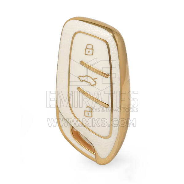 غطاء نانو جلد ذهبي عالي الجودة لمفتاح ريموت 3 ازرار لون ابيض RW-B13J