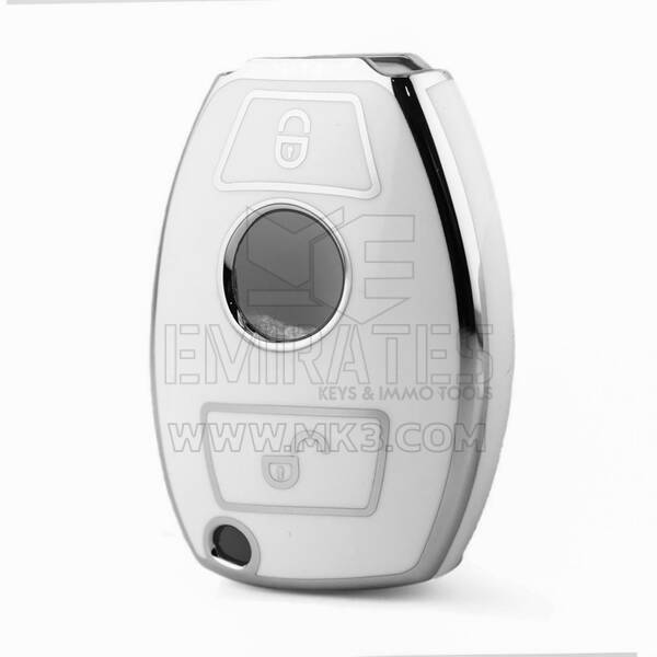 Coque Nano haute qualité pour clé télécommande Mercedes 2 boutons, couleur blanche, cadre argenté, Benz-A11Y2